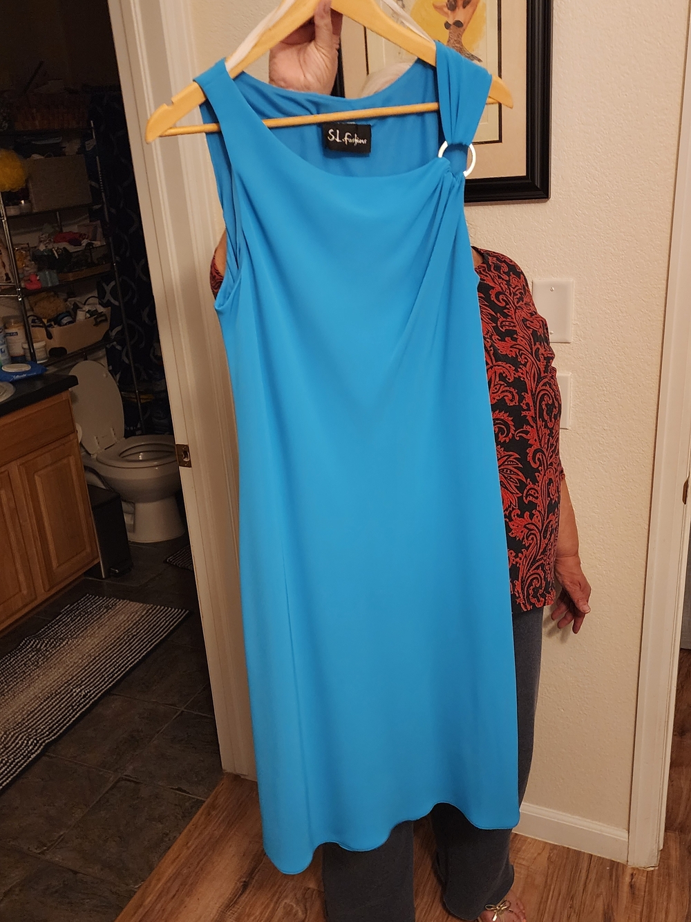 SL Fashions Sleeveless Aqua Blue Shift Dress with Ring Detail